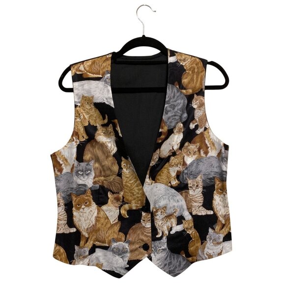 Novelty Unisex Crazy Cat Lady Vest Button-up Multi-Breed Size Color Grumpy 2XL - Picture 1 of 5